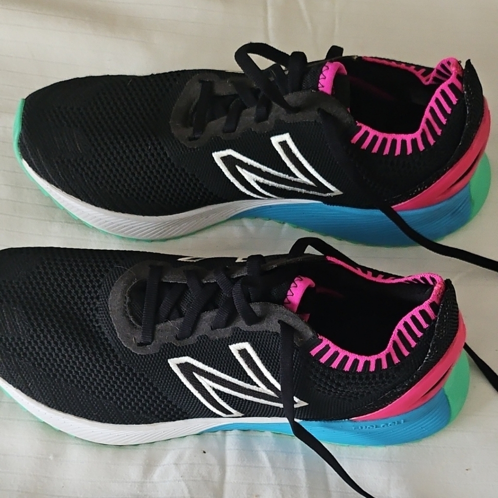 New Balance Black and Pink Athletic Shoes with Sock-Like Collar